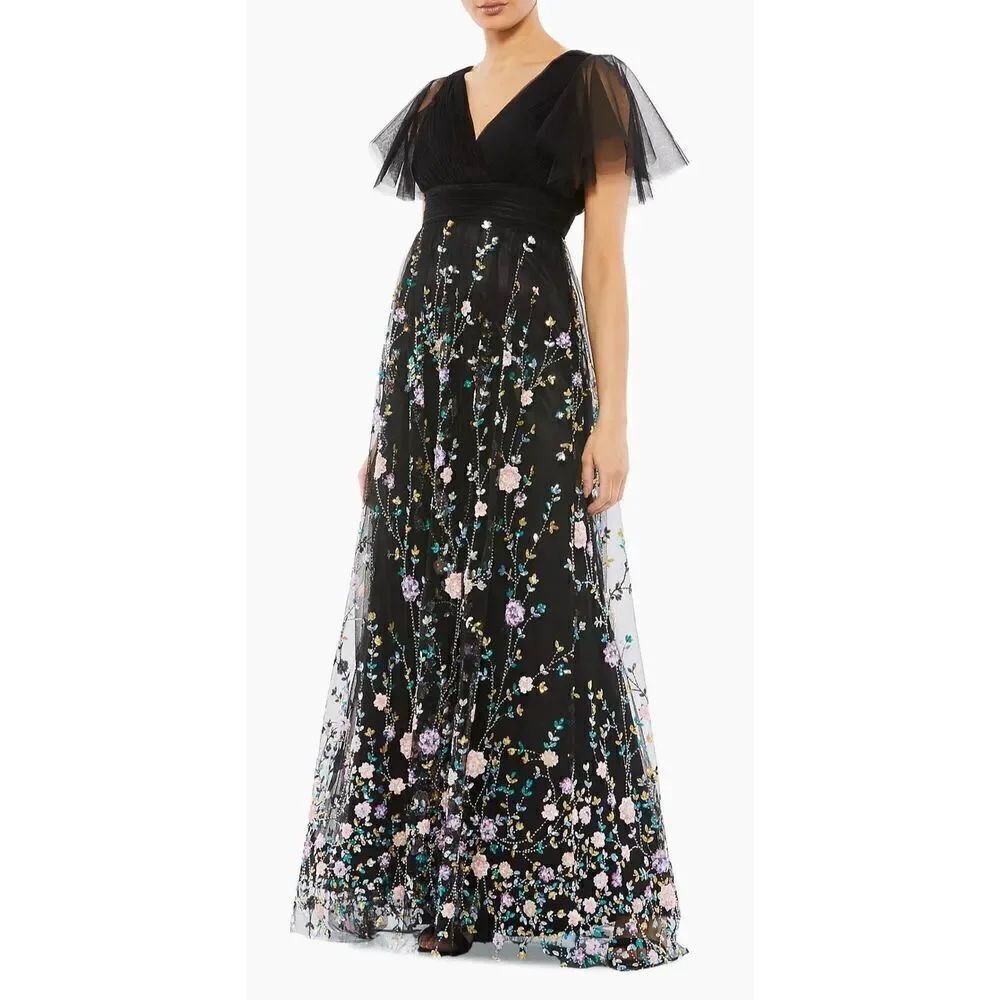 Mac Duggal Embellished Illusion V-Neck Gown NEW NWT